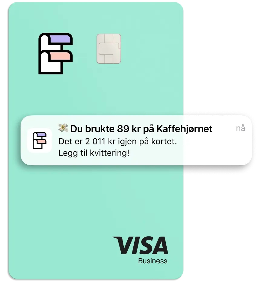 Folio-kortet og en varsling som sier «Du brukte 89 kr på Kaffehjørnet»